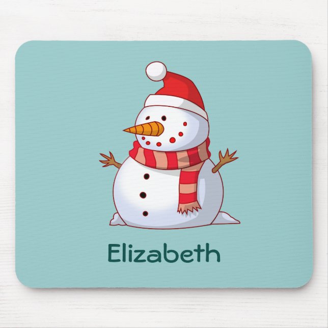 Tapis De Souris Snowman de Noël personnalisé habillé en rouge (Devant)