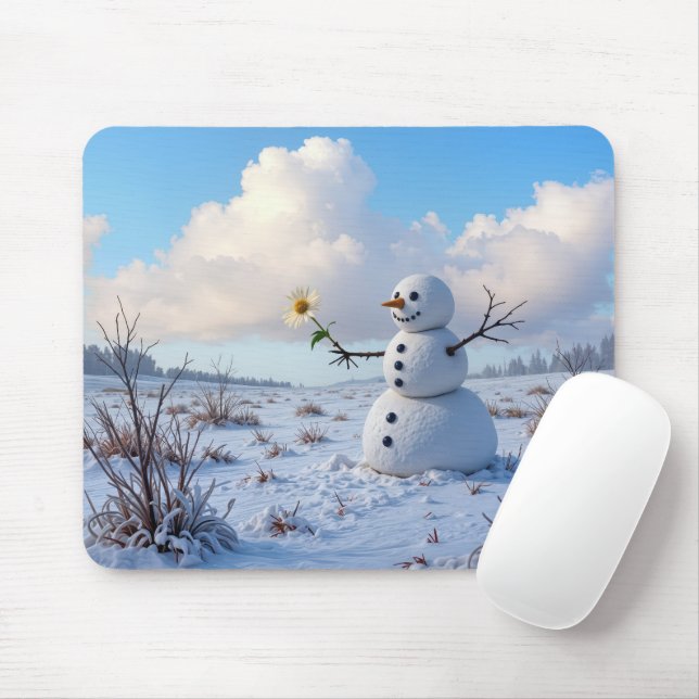Tapis De Souris Snowman Holding a White Daisy (Avec souris)