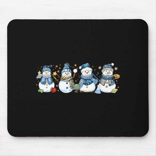 Tapis De Souris Snowman Teacher Winter Leopard Clroom Cute Blue St (Devant)