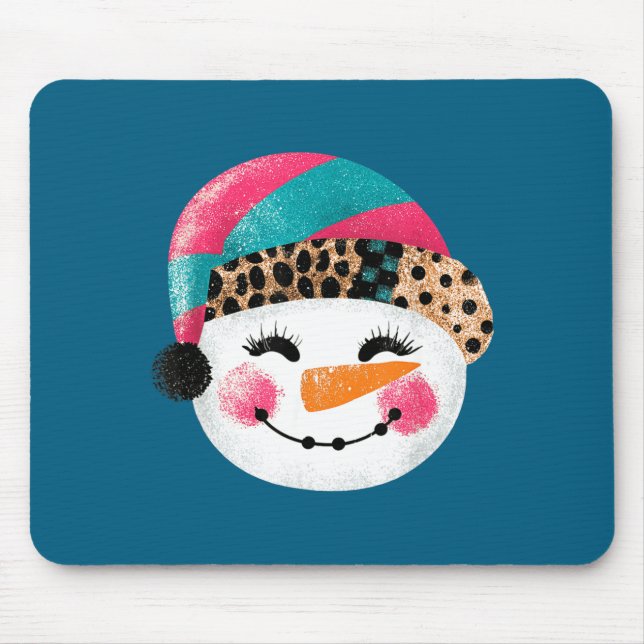 Tapis De Souris Snowman With Santa Hat And Leopard Pattern  (Devant)