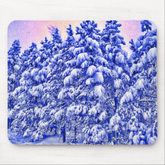Tapis De Souris Snowscape bleu, conifère, Co