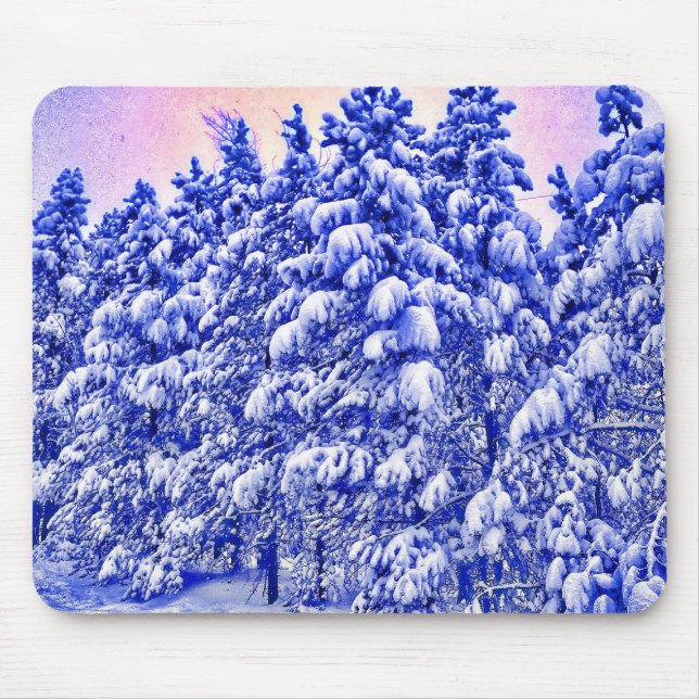 Tapis De Souris Snowscape bleu, conifère, Co (Devant)