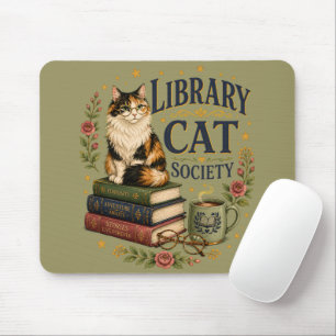 Tapis De Souris Société de la chatte de bibliothèque Calico livres