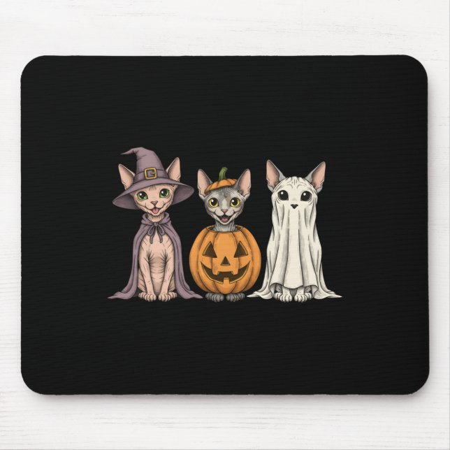 Tapis De Souris Soky Ghost Sphynx Amoureux des chats Citrouille Ha (Devant)