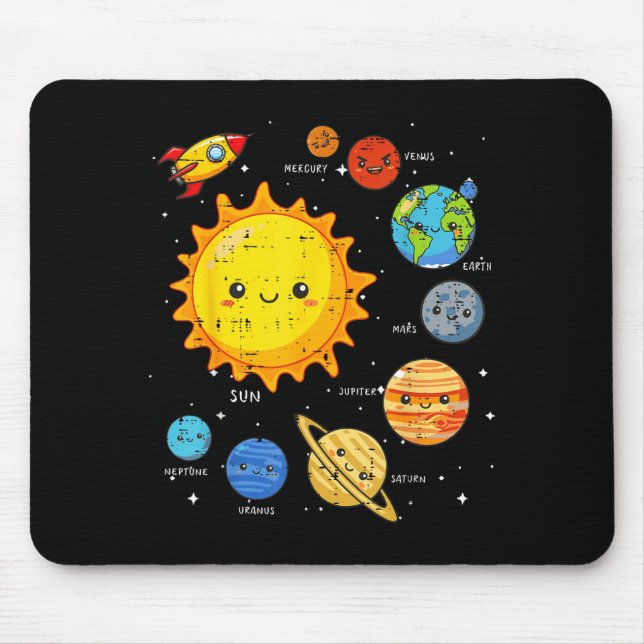 Tapis De Souris Solar System Sun Planets Rocket Space Galaxy Kids  (Devant)