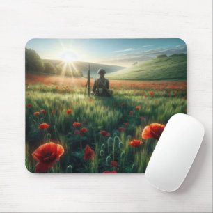 Tapis De Souris Soldat solitaire dans un champ de pavot