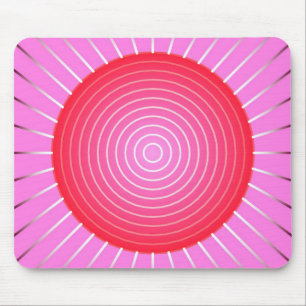Tapis De Souris Soleil Abstrait en corail, rose et argent