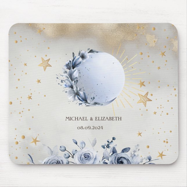 Tapis De Souris Soleil céleste, Lune bleue Roses, Ciel nocturne ét (Devant)