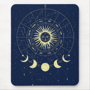 Tapis De Souris Soleil Céleste Phases de Lune Zodiaque