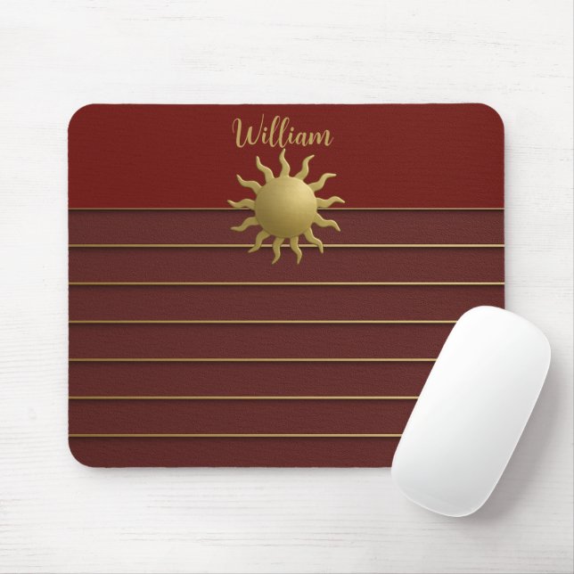 Tapis De Souris Soleil doré rayonnant sur le Mousepad rouge (Avec souris)