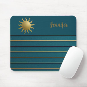 Tapis De Souris Soleil rayonnant sur Turquoise