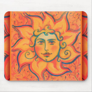 Tapis De Souris Soleil souriant, Art Imaginaire Fairytale, Jaune o
