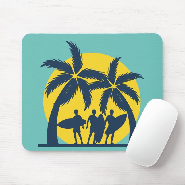 Tapis De Souris Soleil surf et palmiers surf cool (Avec souris)