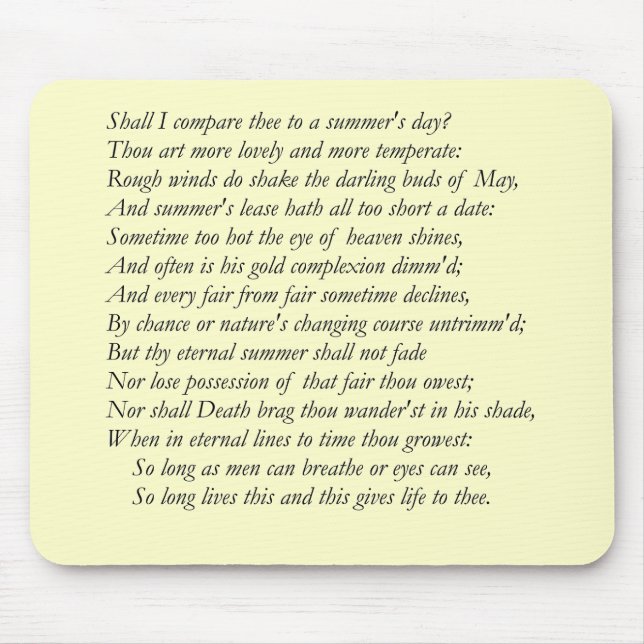Tapis De Souris Sonnet # 18 par William Shakespeare (Devant)