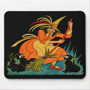 Tapis De Souris Sorcière 1935 de Halloween avec des chats Mousepad