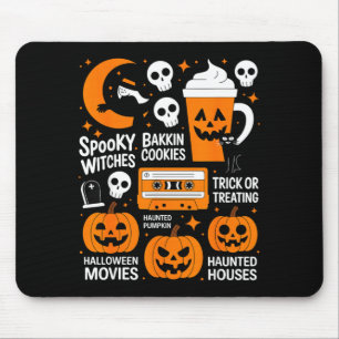 Tapis De Souris Sorcière d'Halloween citrouille sombre chat rétro