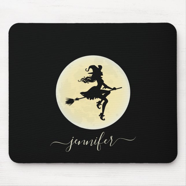 Tapis De Souris Sorcière sur un balai personnalisé (Devant)