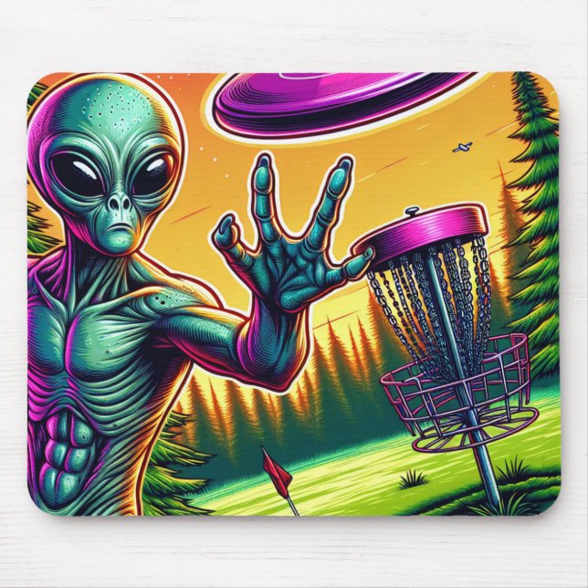 Tapis De Souris Soucoupe de golf sur disque extraterrestrial et vo (Devant)