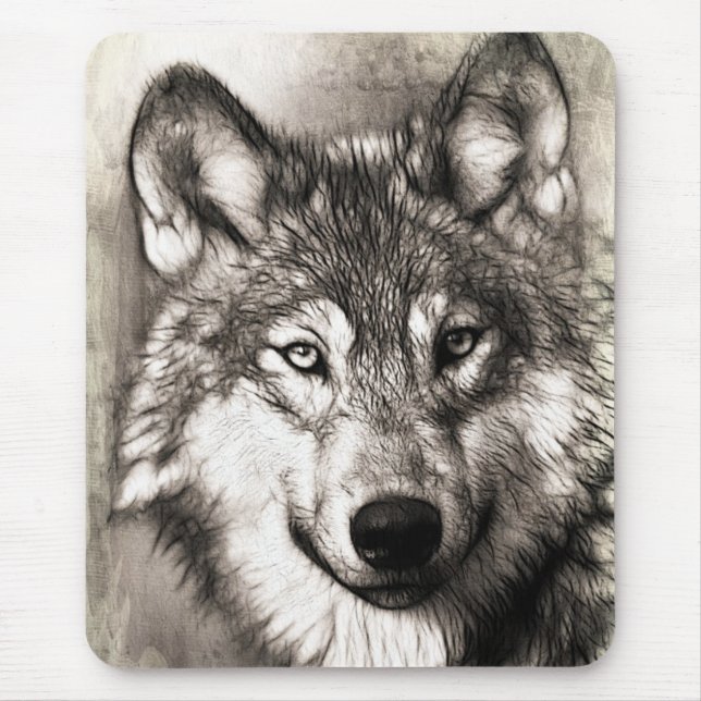 Tapis De Souris Souris à croquis de la face du loup (Devant)