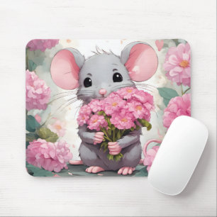 Tapis De Souris Souris Avec Bouquet De Fleur Rose