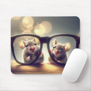 Tapis De Souris Souris Avec Des Lunettes Noires Surdimensionnées