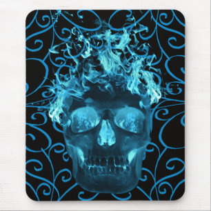Tapis De Souris Souris bleu à crâne flamme