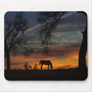 Tapis De Souris Souris Cheval Sud-Ouest et couché de soleil
