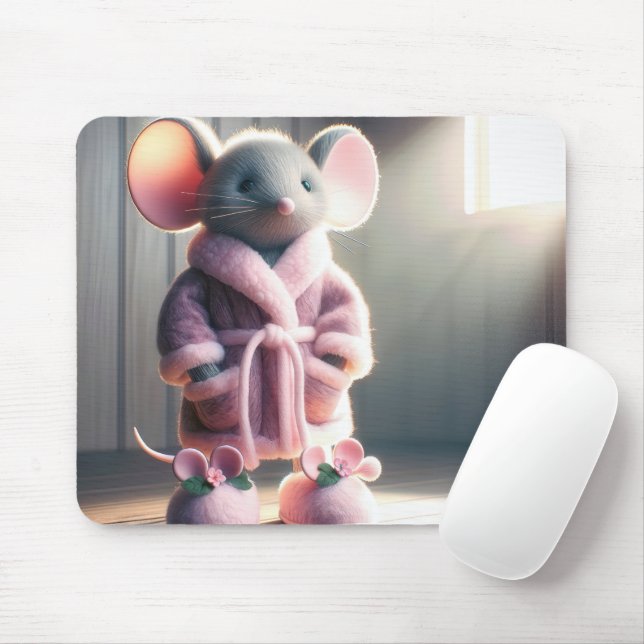 Tapis De Souris Souris dans une robe rose et des chaussons (Avec souris)