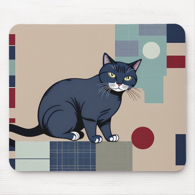 Tapis De Souris Souris d'art de chat noir géométrique (Devant)