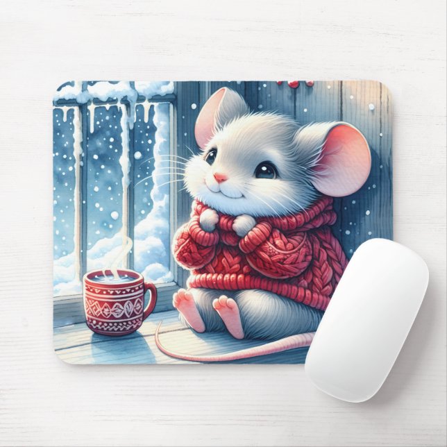 Tapis De Souris Souris de Noël dans la fenêtre d'hiver (Avec souris)