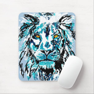 Tapis De Souris Souris de tête de lion bleu   Lion Mousepad