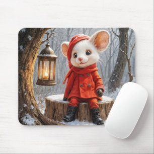 Tapis De Souris Souris D'Hiver Avec Lanterne Forestière