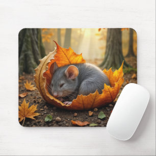 Tapis De Souris Souris dormant dans une feuille d'automne