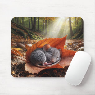 Tapis De Souris Souris dormant sur une feuille d'érable