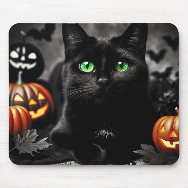 Tapis De Souris Souris éffrayante Halloween Chat noir (Devant)