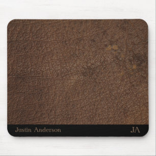 Tapis De Souris Souris en cuir Brown personnalisée avec initiales