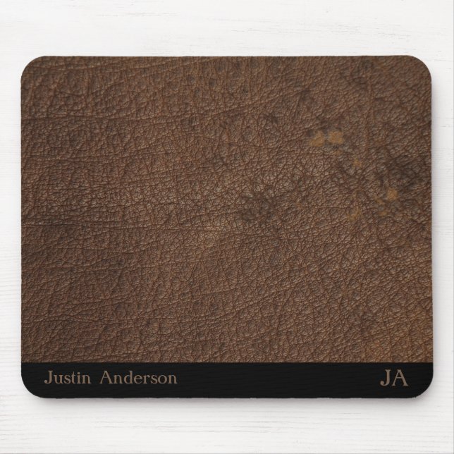 Tapis De Souris Souris en cuir Brown personnalisée avec initiales (Devant)
