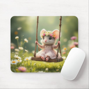 Tapis De Souris Souris fille mignonne sur une aile