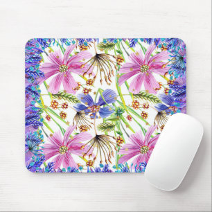 Tapis De Souris Souris Fleur Sauvage rose et bleu