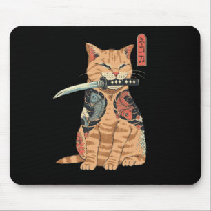 Tapis De Souris Souris japonaise Samurai Chat Mouse mauvais