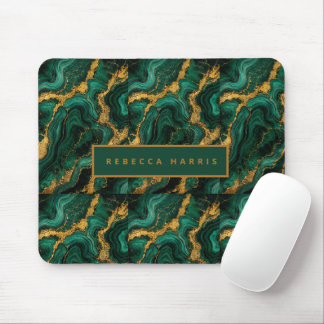 Tapis De Souris Souris Luxe Émeraude Malachite Or Nom Personnalisé