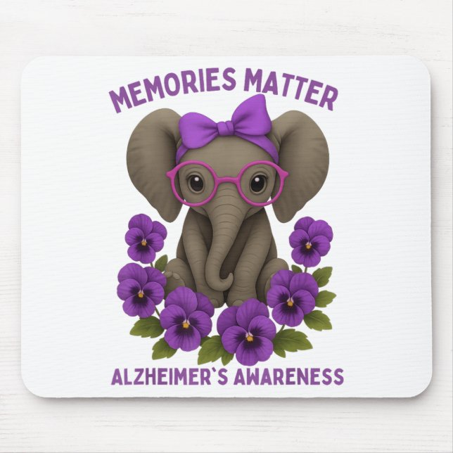 Tapis De Souris Souvenirs Heimer's Awareness Purple Elephant Flowe (Devant)