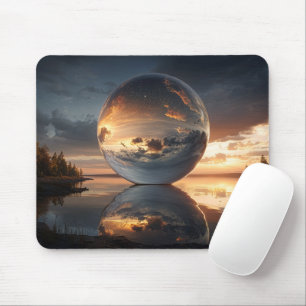 Tapis De Souris Sphère réfléchissante surréaliste avec des nuages