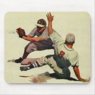 Tapis De Souris Sports vintages Baseball, Joueur glissant à la mai