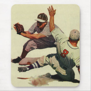 Tapis De Souris Sports vintages Baseball, Joueur glissant à la mai