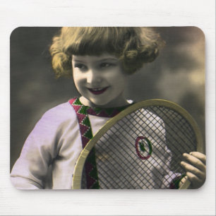 Tapis De Souris Sports vintages, Bonne Fille tenant une raquette d