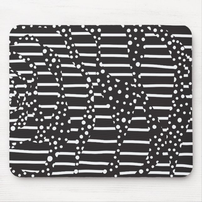 Tapis De Souris Spots et bandes 2 en blanc sur noir (Devant)