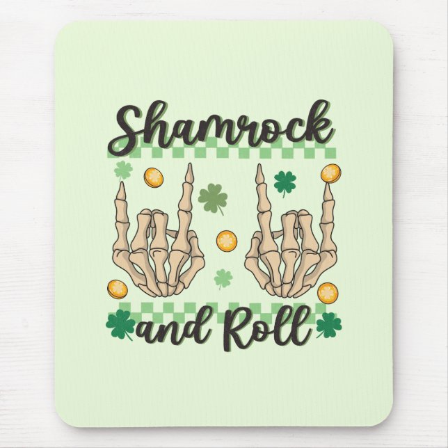 Tapis De Souris Squelette à main shamrock et rouleau (Devant)