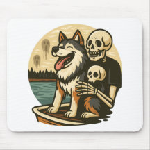 Squelette avec chien sur un lac hanté Art d'horreu