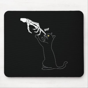 Tapis De Souris Squelette de chat noir Main Boop Nez de chat drôle